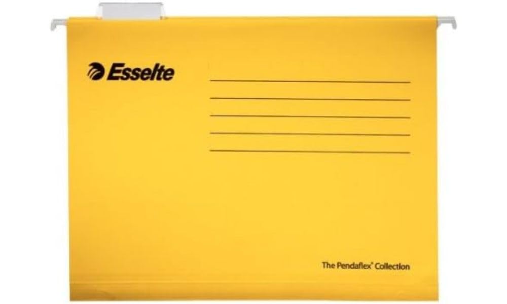 Esselte Classic Foolscap Suspension Files V-Base 15mm to Square 30mm Yellow, Pack of 25