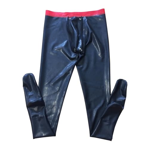 GREEFEI Latex Gummi Herrenhose mit Abnehmbarer Schrittabdeckung Vorne,Latex Leggings mit Angenähten Socken Handgefertigt L