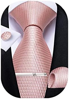 DiBanGu Men's Solid Tie Silk Necktie and Pocket Square Wedding Tie Cufflinks Set Formal