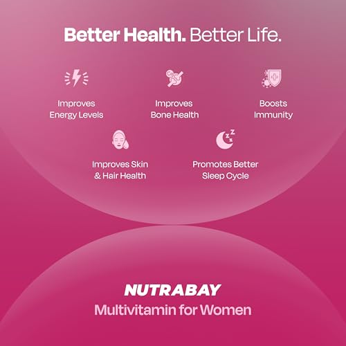 Image of Nutrabay Pro Active Multivitamin for Women - Effective Doses of Iron, Vitamin A, B5, B6, C, D, E & K and Minerals - Immunity, Hair, Skin & Bone Support - 30 Tablets | 100% RDA Dosage | Purity Tested