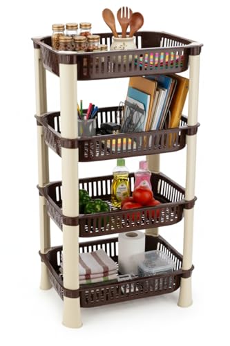 Image of U-Max Multi Tire Kitchen Storage Rack, Plastic Utility Shelf Organiser, Space Saving Storage Solution, Revolving Vegetable Rack (Brown-Regular, 4)