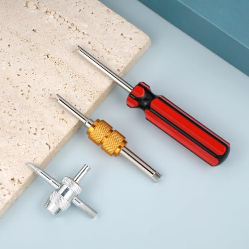 Image of Trinkrittey 3Pcs Tire Valve Stem Tool, Single and Double Heads Valve Stems Core Remover 4-Way Valves Stem Wrench Extractor Tire Repair Tool for Various Valves Cores