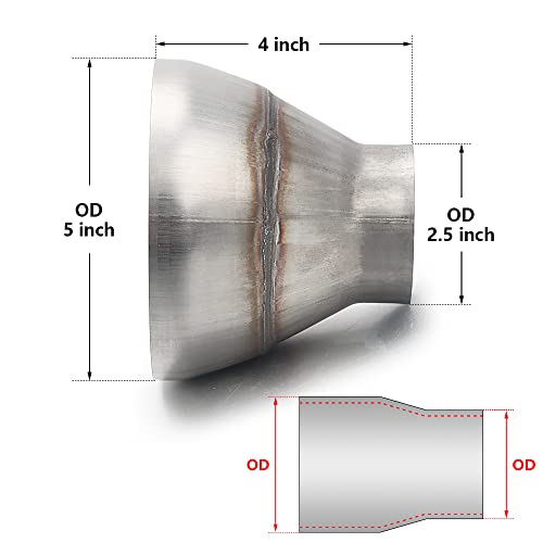 Image of A-KARCK Exhaust Adapter Connector 2.5 inch OD to 5 inch OD, Exhaust Pipe Reducer 4 inch Overall Length 304 Stainless Steel
