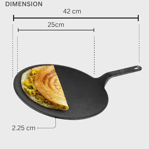Image of Omichef Premium Cast Iron Tawa for Roti & Dosa | 25.5 cm / 10 Inch Heavy Tawa (2kg) | Induction Friendly | Naturally Non-Stick, 100% Pure & Toxin-Free | No Chemical Coating