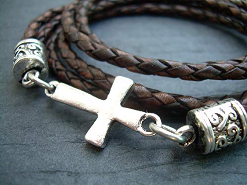 Handmade Braided Leather Bracelet, Antique Brown, Cross Bracelet, Cross, Religious Gift, Mens Bracelet, Womens Bracelet, Faith, Fathers Day, Groom #TOP4