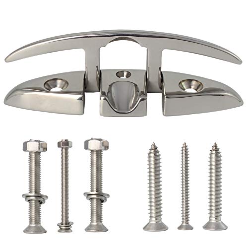 VEITHI 316 Stainless Steel Boat Folding Cleat 6 inch, Flip up Dock Cleat for Deck and Boat, Boat Tie Down Cleats Dock Cleats Folding Cleat Rope Cleat Pop Up Cleat Boat Cleats with Fasteners (1 Pack)