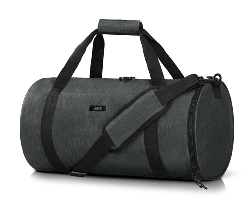 MIER Gym Bag Round Duffle Bag with Shoe Compartment & Wet Pocket, Lightweight Carry on Duffel for Men Women Workout Fitness Travel Sports, 24L, Dark Gray