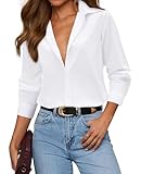 Siliteelon - Camisa de vestir con botones para mujer, de algodón, manga larga, sin arrugas, para el trabajo, oficina,...