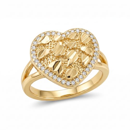 14K Gold Plated Heart Nugget Ring for Women Trendy Statement Fashion Ring (Size 5#)
