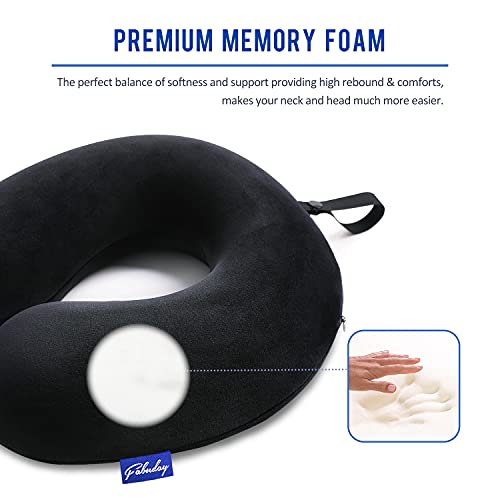 Fabuday Memory Foam Travel Pillows For Airplanes - Neck Pillow For Traveling With Attachable Snap Strap Soft Washable Cover, Flight Pillow For Sleeping, Car, Home, Office, Black #TOP3