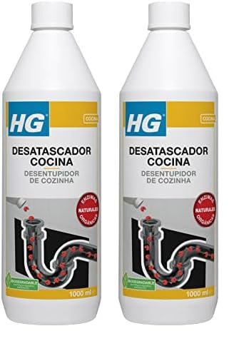 HG Desatascador Cocina, Potente Líquido Desatascador para Fregaderos de Cocina, Limpiador de Tuberías y Fosas Sépticas - 1 litro (Paquete de 2)