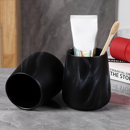2Pcs Toothbrush Holder for Bathroom - Marble Black Ceramic Tooth Brushing Holders Set, Toothbrush Cup & Toothpaste Organizer for Bathroom Countertop, Makeup Brush Holder, Pen Holder for Home Storage by Eyrozia - Used condition - Image 6