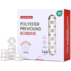 Poolin Prewound Bobbins, Richword Selected Plastic Sided, 144pcs Size L(SA155), 75D/2(60WT) Polyester Bobbin Thread for Commercial Multi Needles Embroidery Machine, White 110 Yards