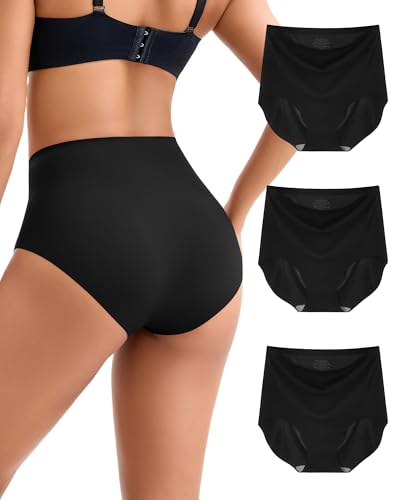 INNERSY Braguitas Invisibles Mujer Negras Bragas sin Costuras Altas Microfibra Culotte Pack de 3 (L, 3 Negro Clásico)