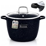 GOLDMANN Casserole/Marmite Aluminium, 24 cm, 6.2 L, revêtement antiadhésif en céramique effet marbre, couvercle en verre, compatible induction et tous feux, passe au four et sans PFOA