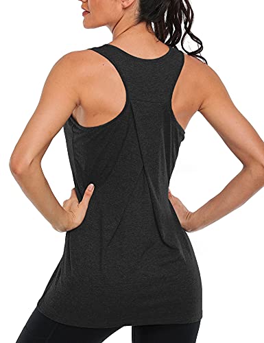 SeSe Code Black Tank Tops for Women, Juniors Racerback Tanks with Built in Bra Round Neck Polyester Versatile Moisture Wicking Shirts for Working Out Large