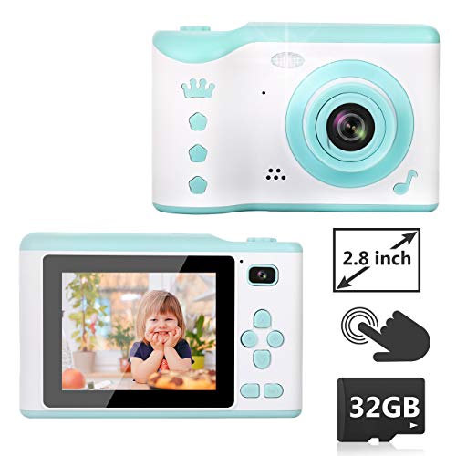 KIDWILL Kids Camera, 8.0MP Digital Dual Camera Rechargeable Shockproof Camcorder Camera with 2.8 Inch Touch Screen,32GB SD Card Included, Ideal Gift for 3-12 Years Old Girls Boys Party Outdoor(Green)