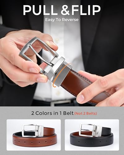 Image of MILORDE Reversible Belt for Men - Adjustable Size - Premium Leather - Double Style in One Belt