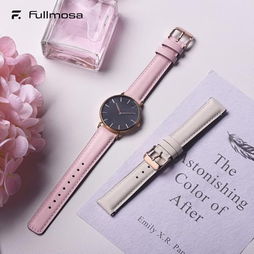 Image of Fullmosa 2 Pack 18mm Leather Watch Bands Quick Release Watch Strap for Men Women, Soft Replacement Strap Wristband with Stainless Steel Buckle,18mm White&Rose /Pink&Rose | 2 Pack Straps for Garmin Venu 3S /2S /4(41mm), Vivoactive 4S, Vivomove 3S, Forerunner 265S /255S, White+Pink /Rose+Rose