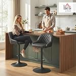 HOMCOM Tabourets à barres réglables 2, Tabourets modernes de comptoir en hauteur avec dossier, repose-pieds, PU Chaises de bar en cuir rembourré pour cuisine Ile Counter Salle à manger, Noir