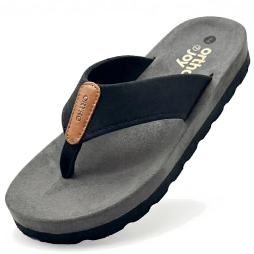 Image of ORTHO JOY Men's Orthopedic Flip Flop Sandals, Comfortable Cushioned Toe Post Slippers with Supportive Footbed.