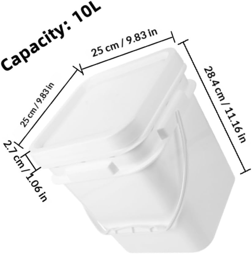 2pcs 2.6 Gallon White Abs Paint Buckets with Lids Square Plastic Containers for Paint Storage and Chemical Use Refillable with Handles for Household