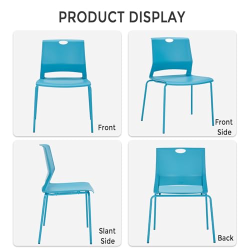 Image of Sidanli Waiting Room Chairs, Stackable Office Chairs with Comfortable Streamline Seat, Blue Stacking Chairs No Wheels for Meeting Room, Set of 4