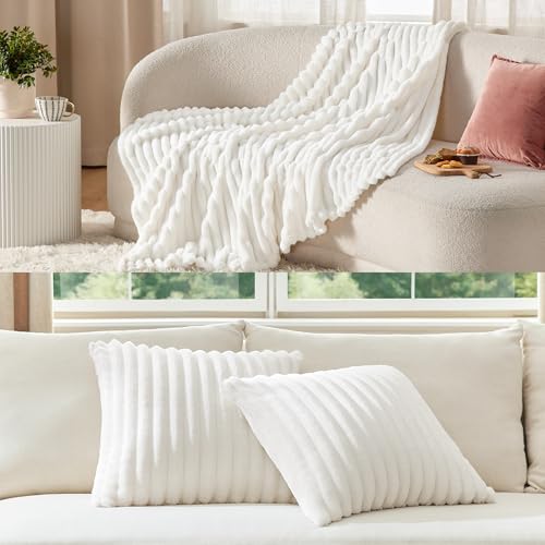 Bedsure Fleece Blanket & Pillow Covers Off White