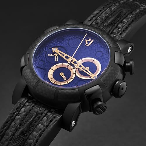 Romain Jerome Men's 'Moon Dust-DNA' Chronograph Blue Dial Black Leather Strap Automatic Watch RJMDCH.503.20 - Image 5