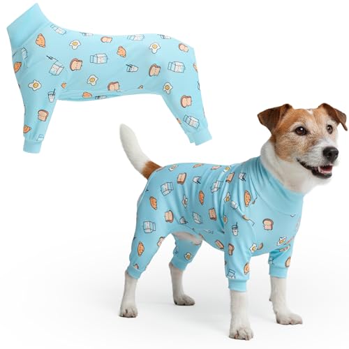 Image of Spark Paws Dog Pajama, Dog Recovery Suit Male, Onesie, Ultra-Soft and 4-Way Stretch, for Small Medium and Large Breeds - Breakfast Blue - L