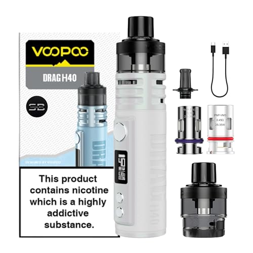 Voopoo Drag H40 Vape Kit [Silvery White] Type-C Fast Charge 1500mAh Battery 40W 0.54 OLED - Compatible with Voopoo PNP II Pods & PNP Coils - No Nicotine