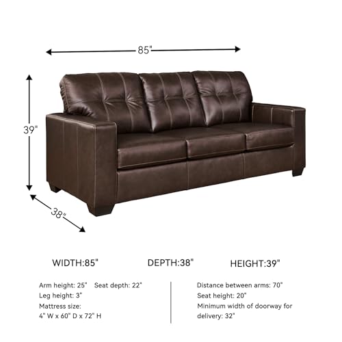 Image of Signature Design by Ashley Queen Pull Out Couch, Leather & Faux Leather | No assembly required for quick setup, 100% top-grain leather touch cushions, 4-in memory foam pull out bed, Santorine Series