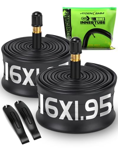 Hydencamm 2 Pack 16x1.75/2.125 Inner Tube 16x1.75 16x1.95 16x2.10 16x2.125 with 35mm Schrader Valve Butyl 16x1.95 Bike Tire Tube with 2PCS Levers Compatible with MTB and Cruisers City Road Bikes