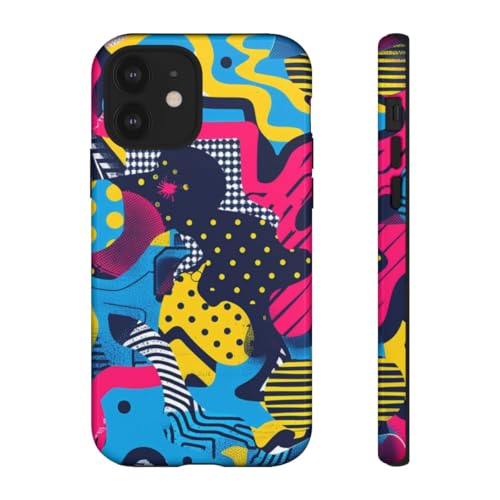 Coque iPhone 12 jaune rigide brillante motif abstrait