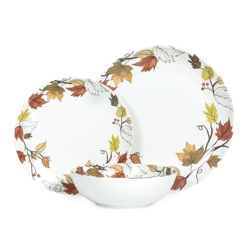 Melamine Dinnerware Set for 4 12-Piece Fall Dishes Yellow Maple Leaves