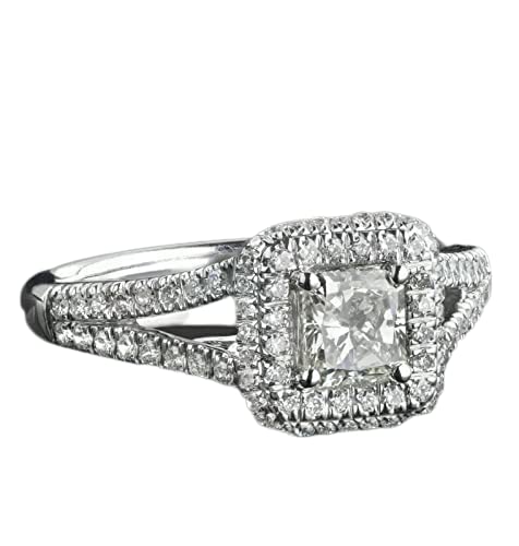 BeBold 1.6ct Radiant Cut Moissanite Engagement Ring for Women Split Shank Halo White Gold Plated