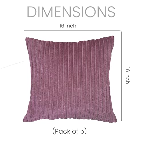 Image of Yellow Weaves Pencil-Stripe Fur Cushion Covers | Soft Polyester | Decorative Sofa & Throw Pillow Covers | 16x16 Inches, Pack of 5 (Multi 2)