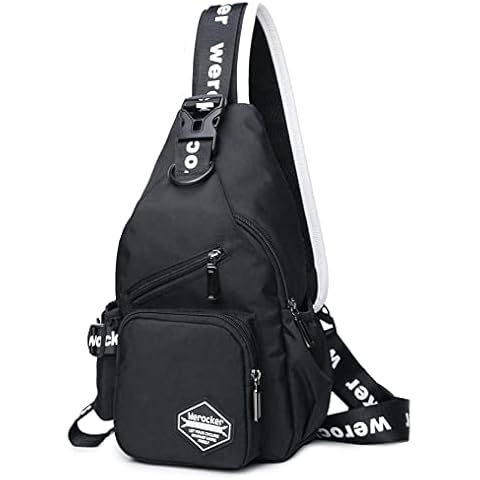 Crossbody Sling Backpack Sling Bag for Men Women,Small Backpack Shoulder Bag One Strap Backpack with Water Bottles,Men Chest Bag for Hiking Walking Biking Travel Cycling, Black, Sling Backpacks Cover