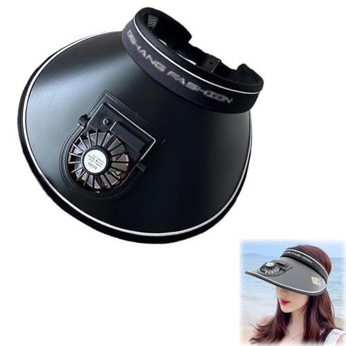 Sun Visors Hat with Fan for Women - Fan Visor Hat - Three-Speed Adjustment and Large Area Sun Protection Adjustable Elastic Buckle (Black)