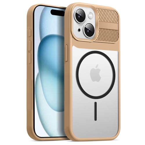 Image of KARWAN️ Magnetic Clear Back Case Cover for iPhone 15 (6.1-Inch-) |Acrylic Transparent Slim | Shockproof iPhone 15 Mobile Phone Back Cover [Clear Back] [TPU + Pc] [Brown]
