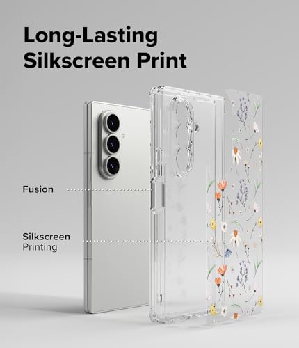 Image of Ringke Polycarbonate Fusion Design Compatible with Samsung Galaxy Z Fold 7 Case [Scratch Resistant] Slim Transparent Protective Back Cover with Shockproof Bumper- Dry Flowers