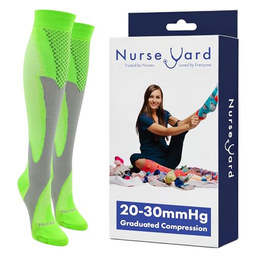 Image of Nurse Yard Compression Socks for Nurses - Women & Men - 20-30mmHg Graduated Compression, Zero-Toe Compression, For Medical Staff, Nursing, Athletic Support Such As Running, Cycling, Hiking - 1 Pair