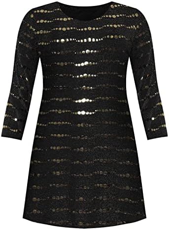 Dames uitlopende pailletten swing 3/4 mouw top dames ronde hals kerst feest carnaval shirt top maat UK 14-28, Gouden Polka Dot, 42