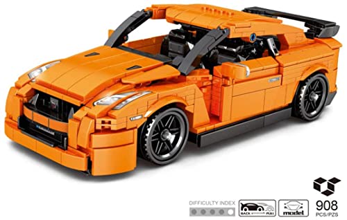 Gooratu Technik Auto mit Rückziehmotor, Rennwagen Bausteine Kompatibel mit Lego Technik - 908 Teile (Orange) – Bild 3