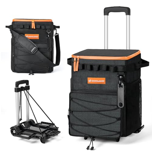 Odoland 35L/45L ソフトクーラーバッグ キャスター付き クーラーボックス 全地形カート付き 大型 大容量 保冷 保温 漏れ防止 断熱 折りたたみ式 フィッシングクーラー キャンプ/ビーチ/釣り/ピクニック用