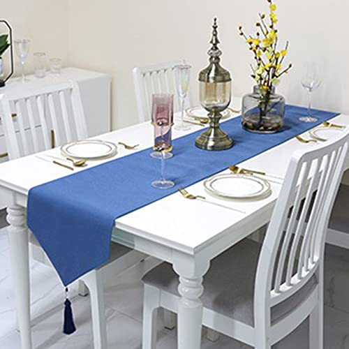 Chemin de table bleu foncé 35x228 cm en coton polyester pour salle à manger