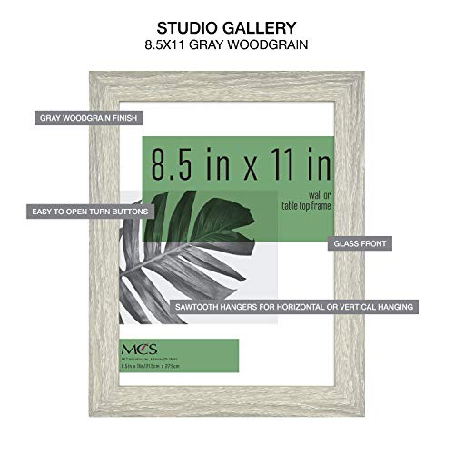 MCS Studio Gallery 8.5x11 Picture Frame Gray Woodgrain, Rectangle Photo Frame for Photos, Posters & Art Prints & Easel for Tapletop Display (4-Pack)