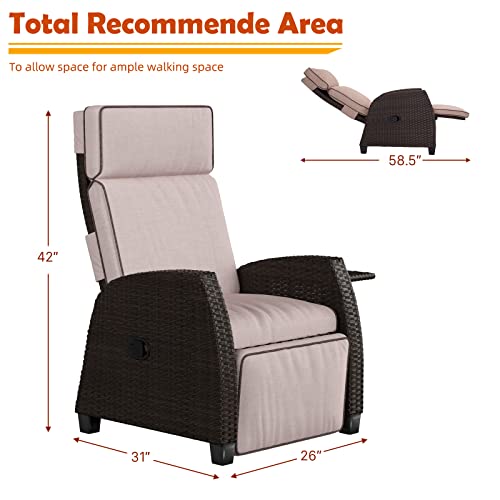 Grand Patio Wicker Reclining Adjustable Lounge Chair With Hand-Woven Wicker, Rust-Resistant Frames, And Thickness Cushion For Indoor & Outdoor, Beige #TOP2