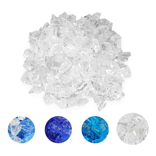 Skyflame 10-Pound Recycled Fire Glass for Fire Pit/Fireplace/Vase Fillers/Garden Landscapes, Ice Clear