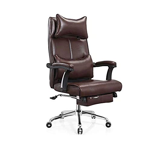 Boss Chair Reclining Leather Office Chair Swivel Executive Chairs- Modern Executive Adjustable Rolling Swivel Chair Headrest with Retractable Footrest (Color : Brown)